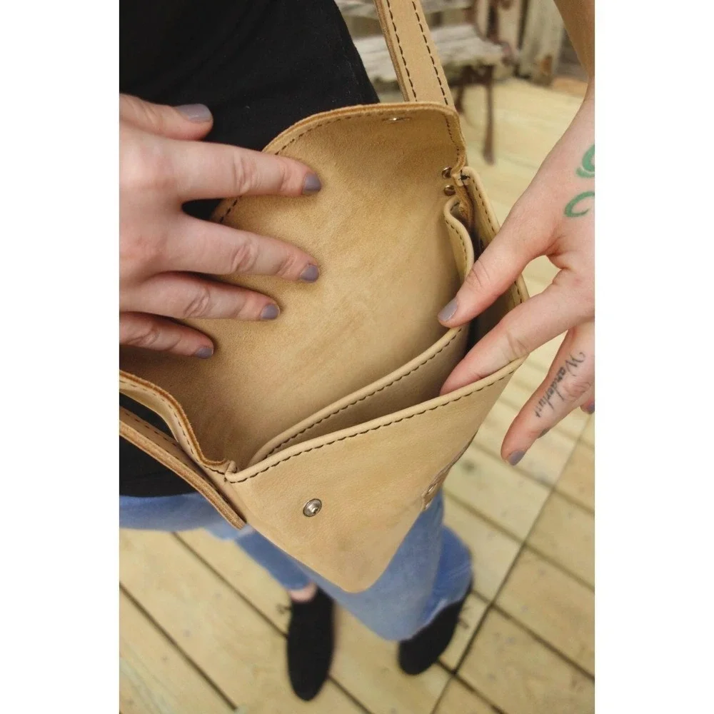 Handcrafted Tan Horween Leather Crossbody Bag Purse Handbag